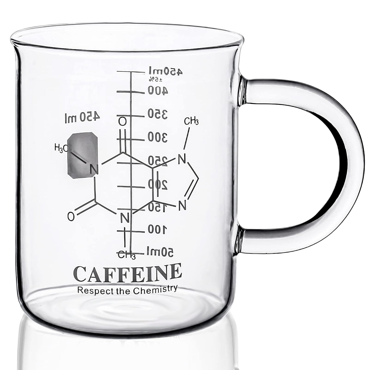 PSZEZNZ caffeine-molecule beaker mug with a sturdy handle for precise sipping.