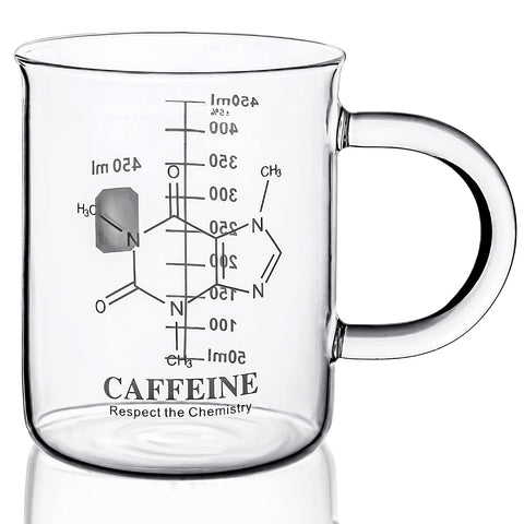 PSZEZNZ caffeine-molecule beaker mug with a sturdy handle for precise sipping.