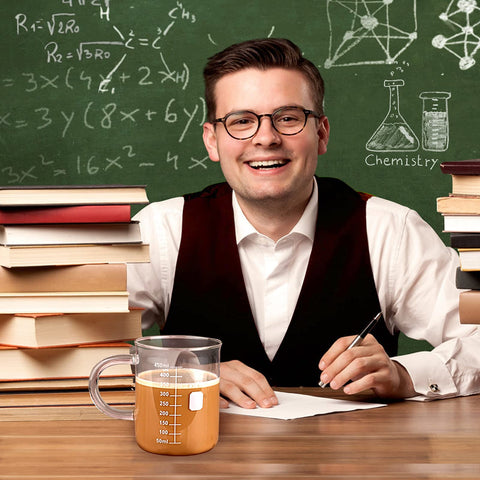 PSZEZNZ detailed coffee molecule illustration enhances a science-themed desk.