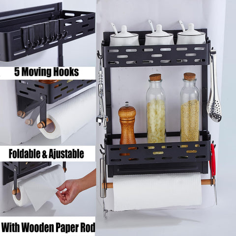 PTAEXCEL 8-hook magnetic rack organizes bottles and utensils.