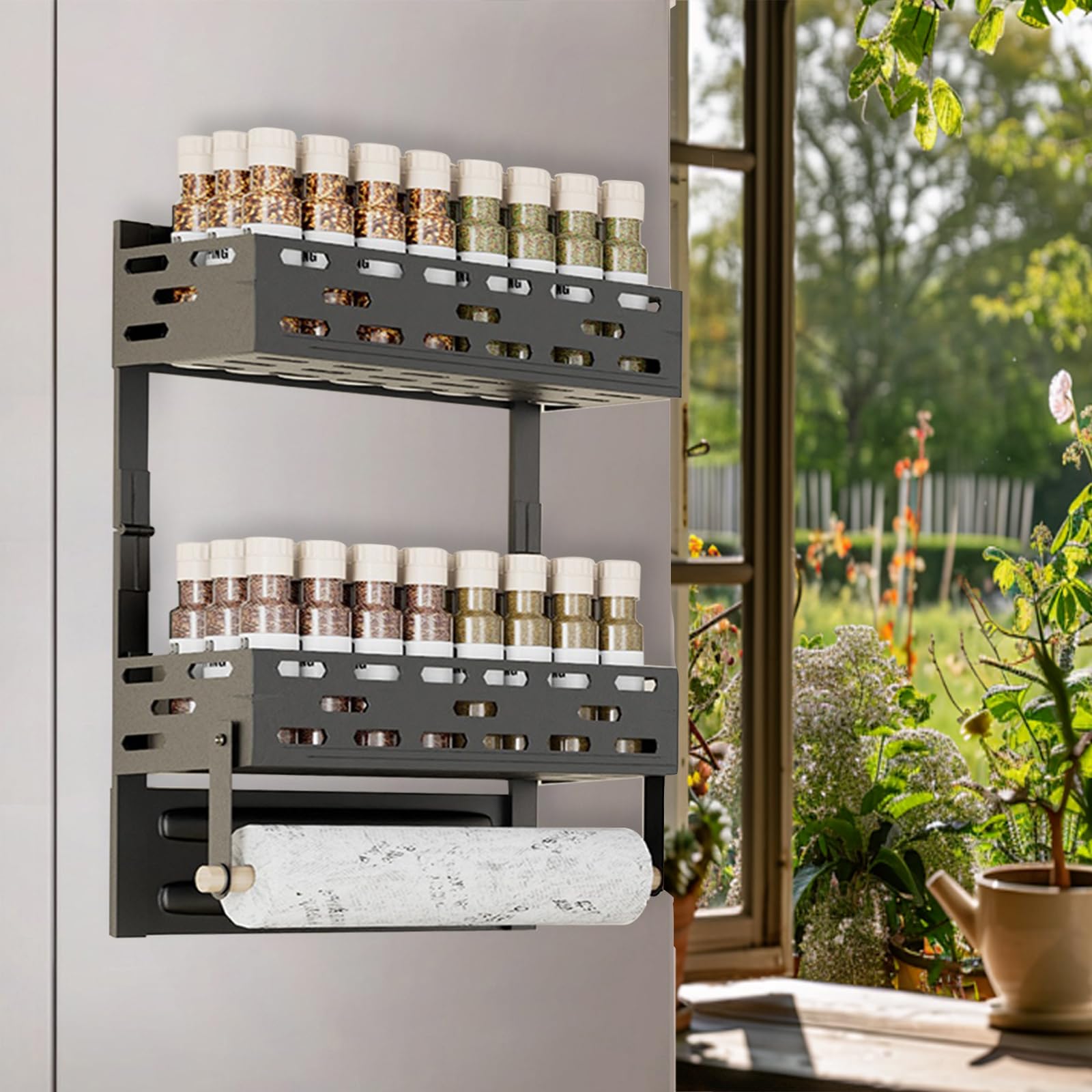PTAEXCEL magnetic spice rack on fridge saves counter space.