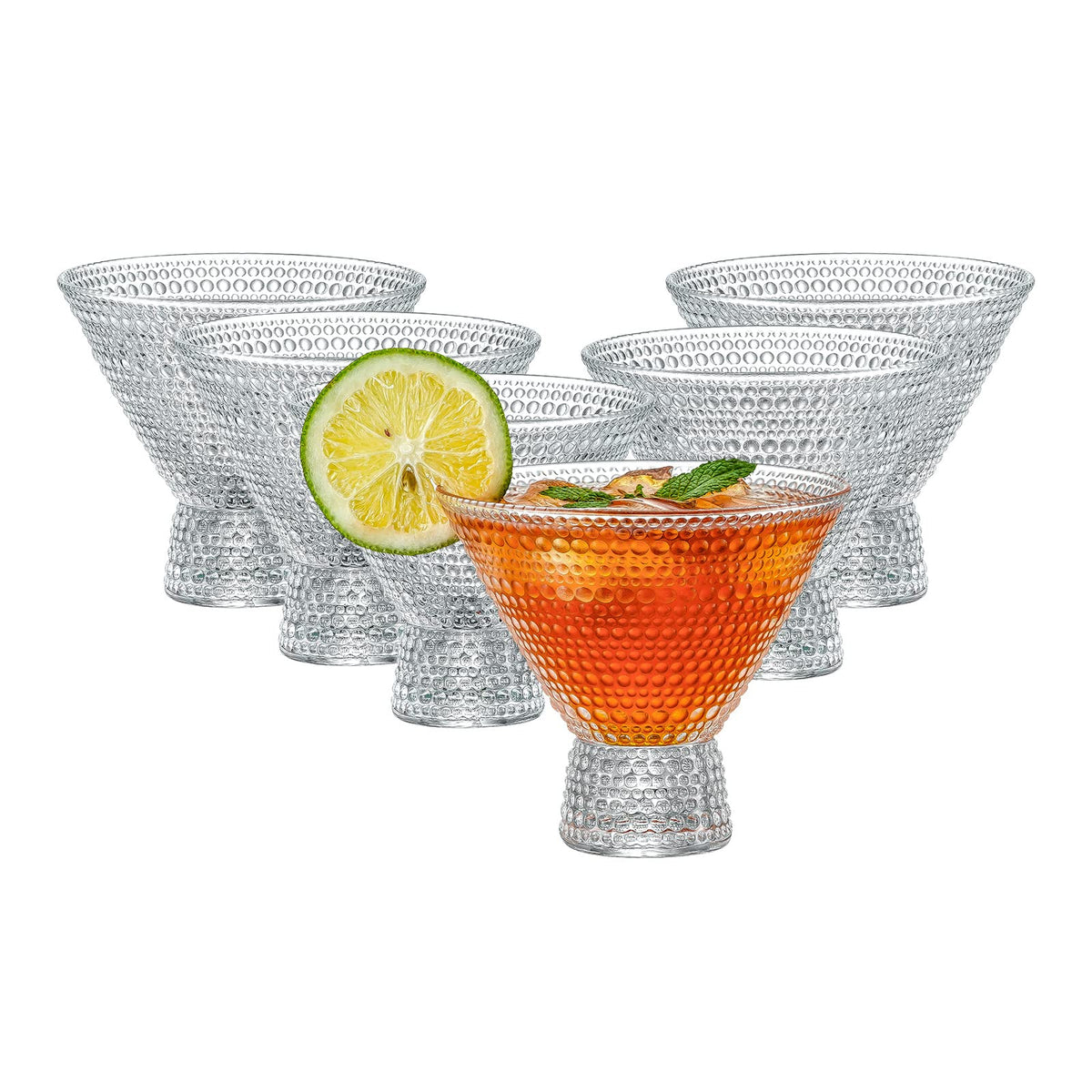 PTSTING martini glasses with embossed vintage design for elegant entertaining.