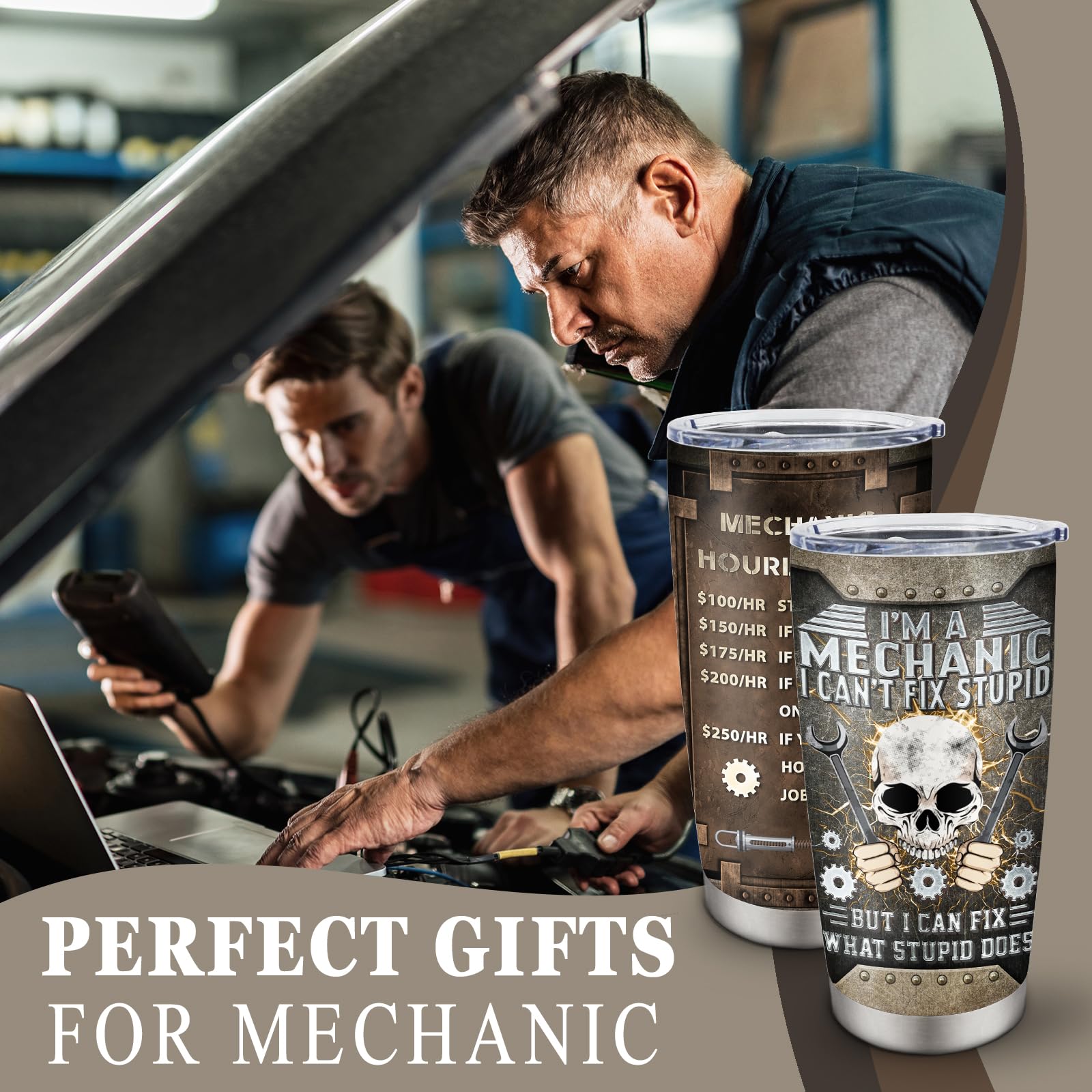 Pudmaple Mechanic tumbler shows double-wall insulation for hot or cold drinks.