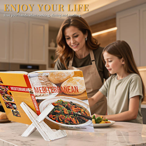 PUERSI wooden cookbook stand shows natural wood grain and rustic charm