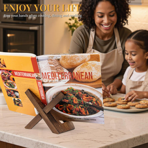 PUERSI cookbook stand wood grain detail highlights natural texture for stylish kitchen decor.