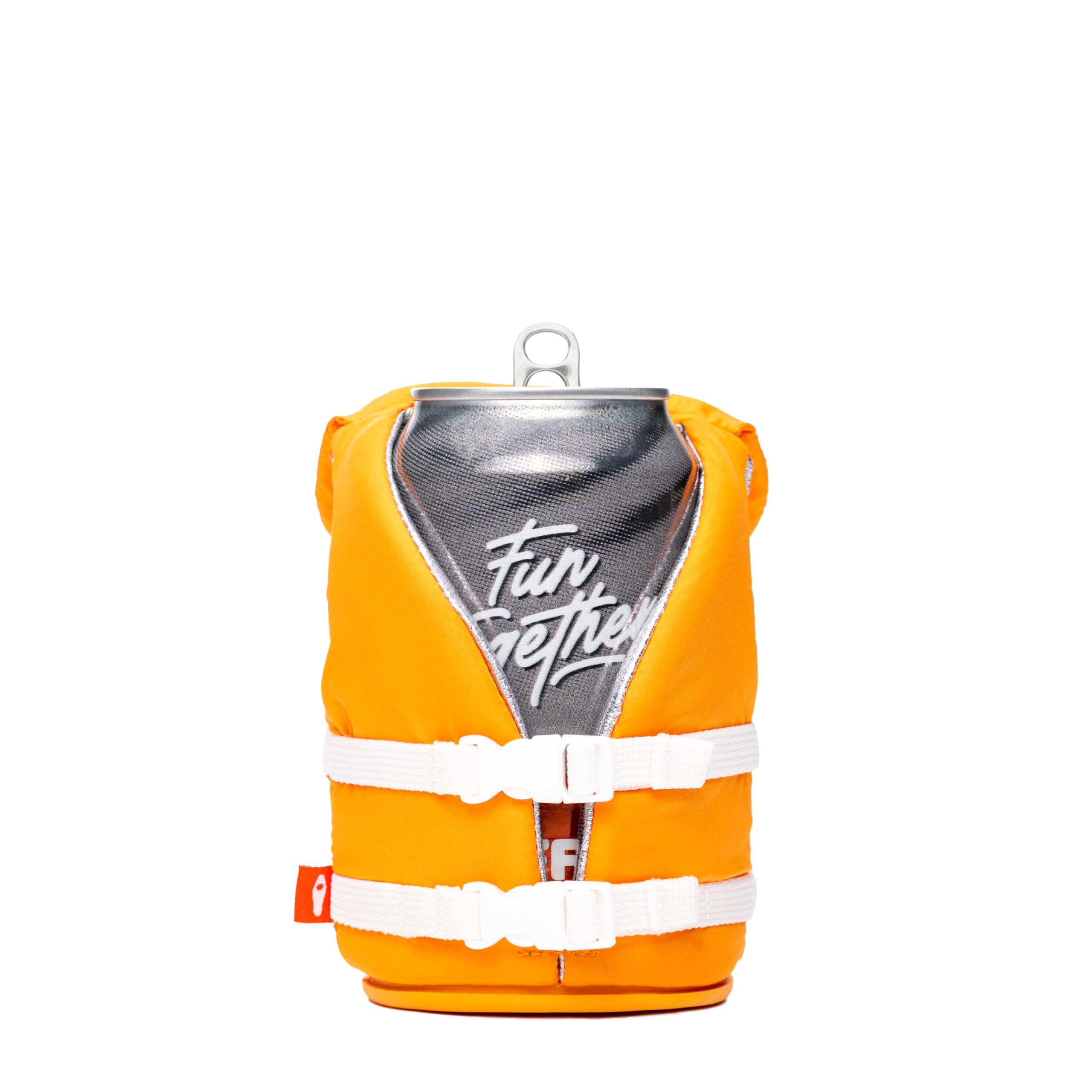 Puffin Buoy Life Vest apricot can cooler on a can keeps a drink cold