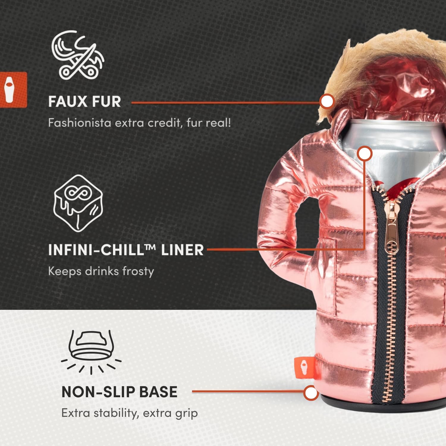Puffin Pahka insulation detail emphasizes long-lasting cold for soda and beer.