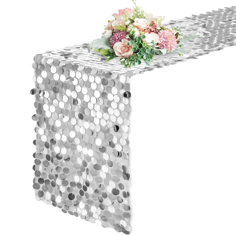 Pufogu bridal shower table runner featuring cascading silver sequins for elegance