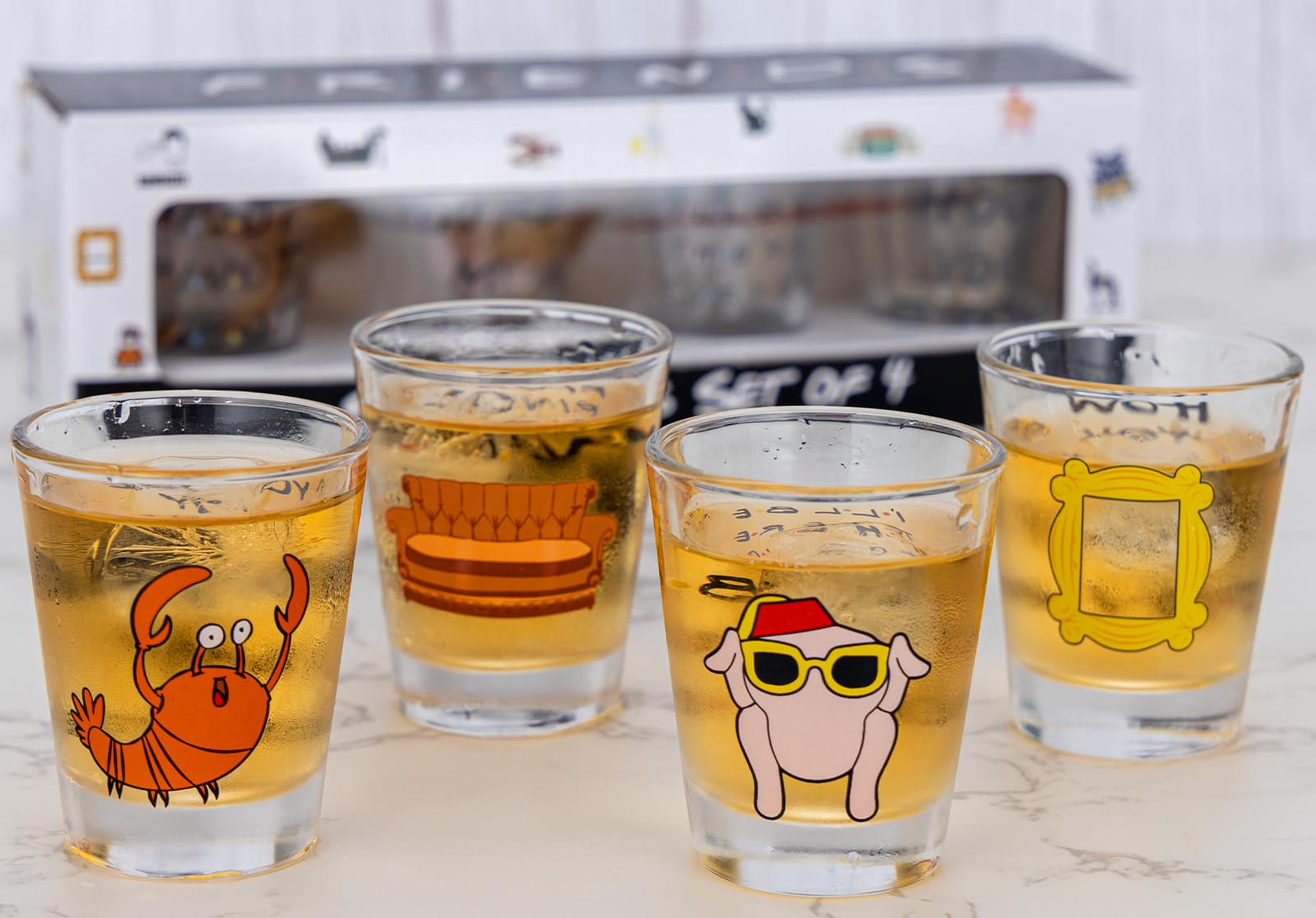 PuGez Friends shot glasses pattern-quote design, ideal for gifting and party fun.