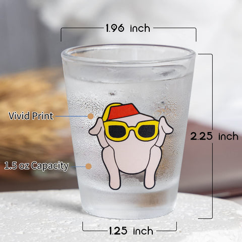 PuGez Friends shot glasses on wooden table, ready for entertaining guests.