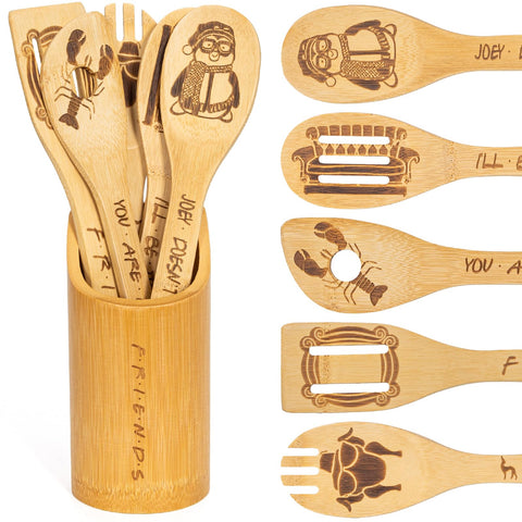 PuGez Friends wooden spoons set with holder for easy counter organization.