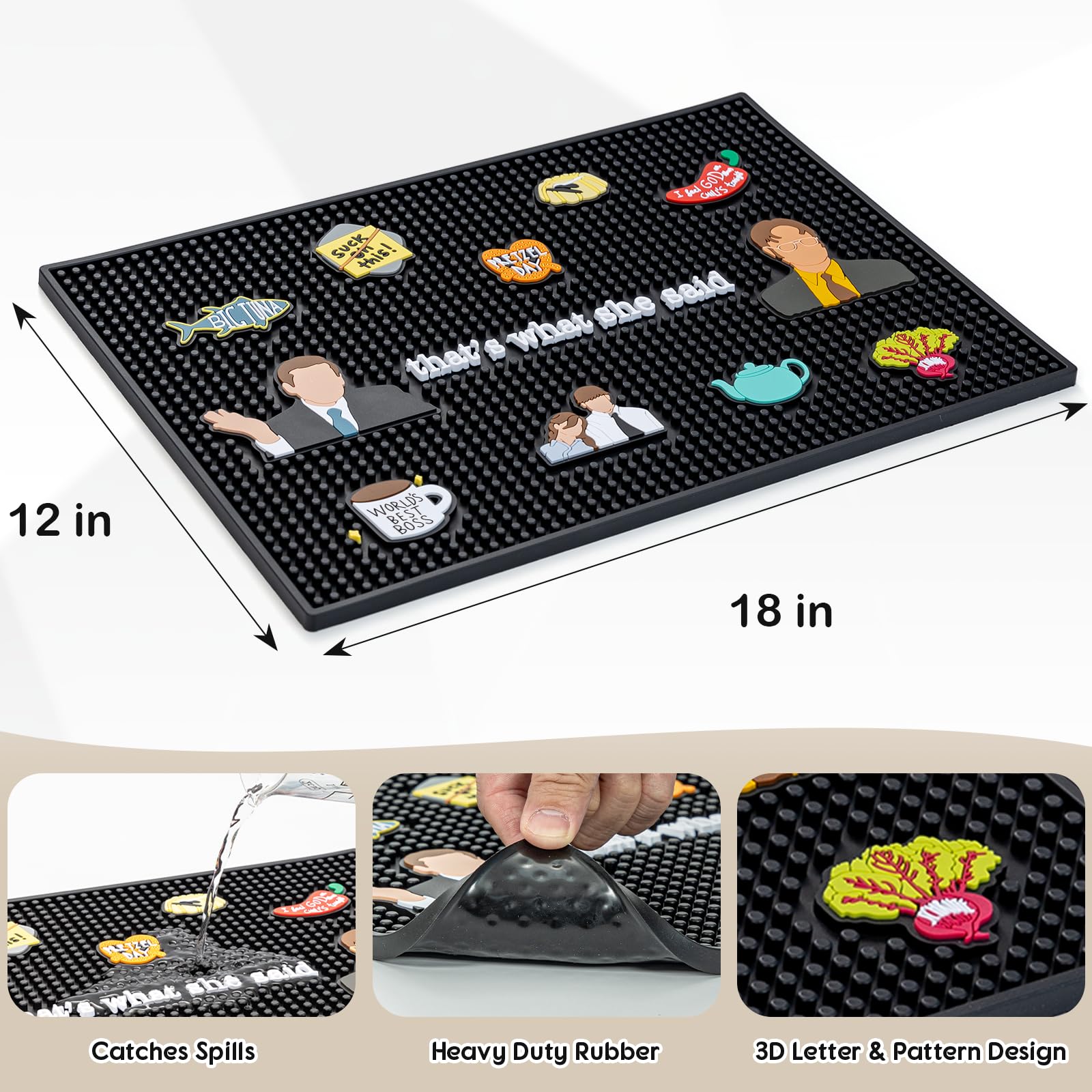 PuGez Office Gifts durable rubber mat guards against spills, stains, and scratches