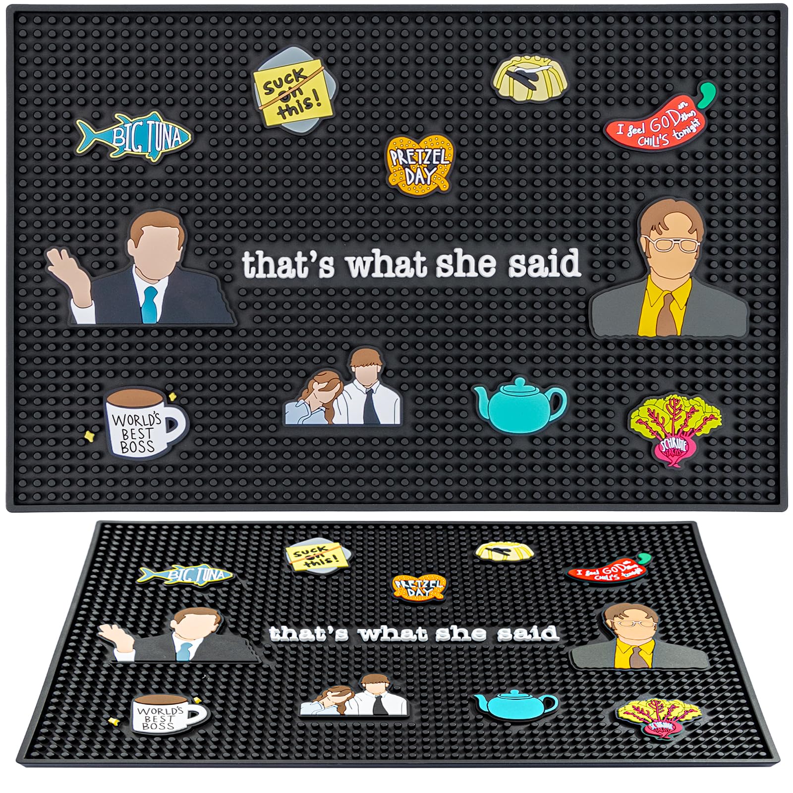 PuGez Office Gifts coffee bar mat featuring Dwight Schrute design protects countertops from spills