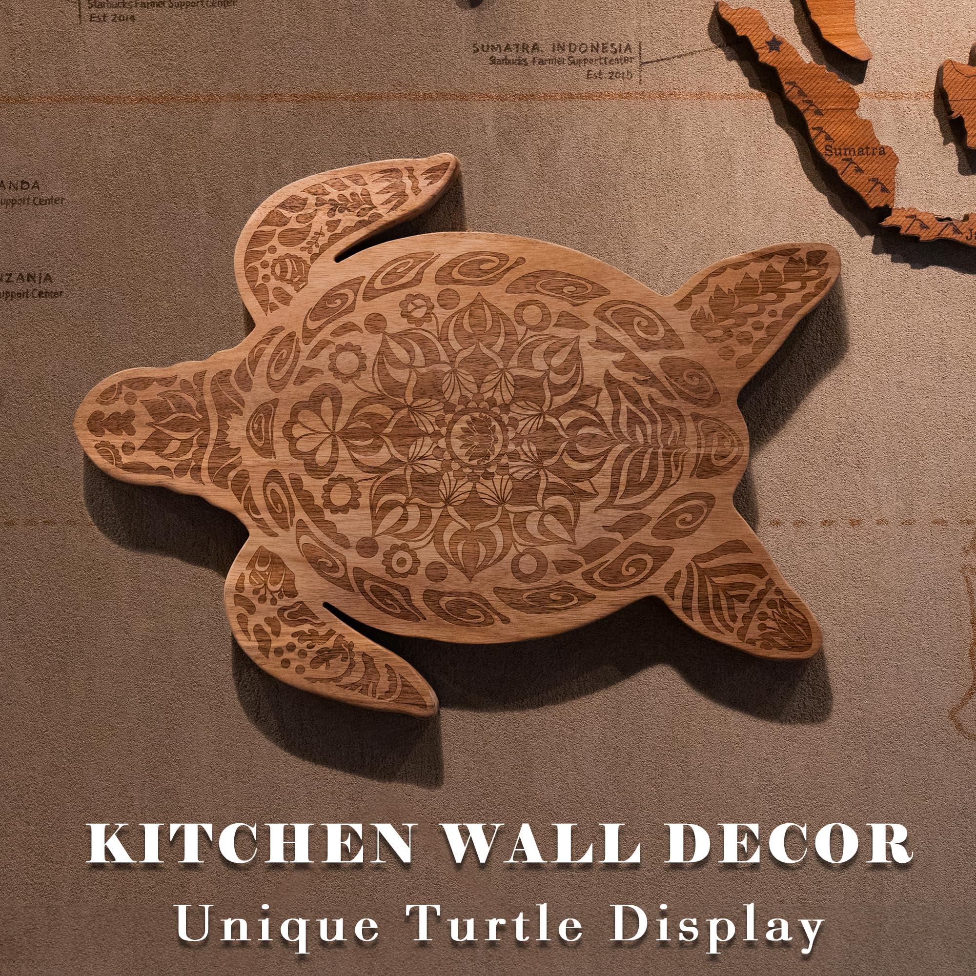 PUICIO turtle board features mandala engraving for decorative kitchen charm.