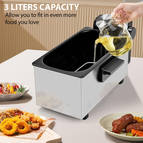 Pukomc deep fryer cool-touch handles prevent burns during use.