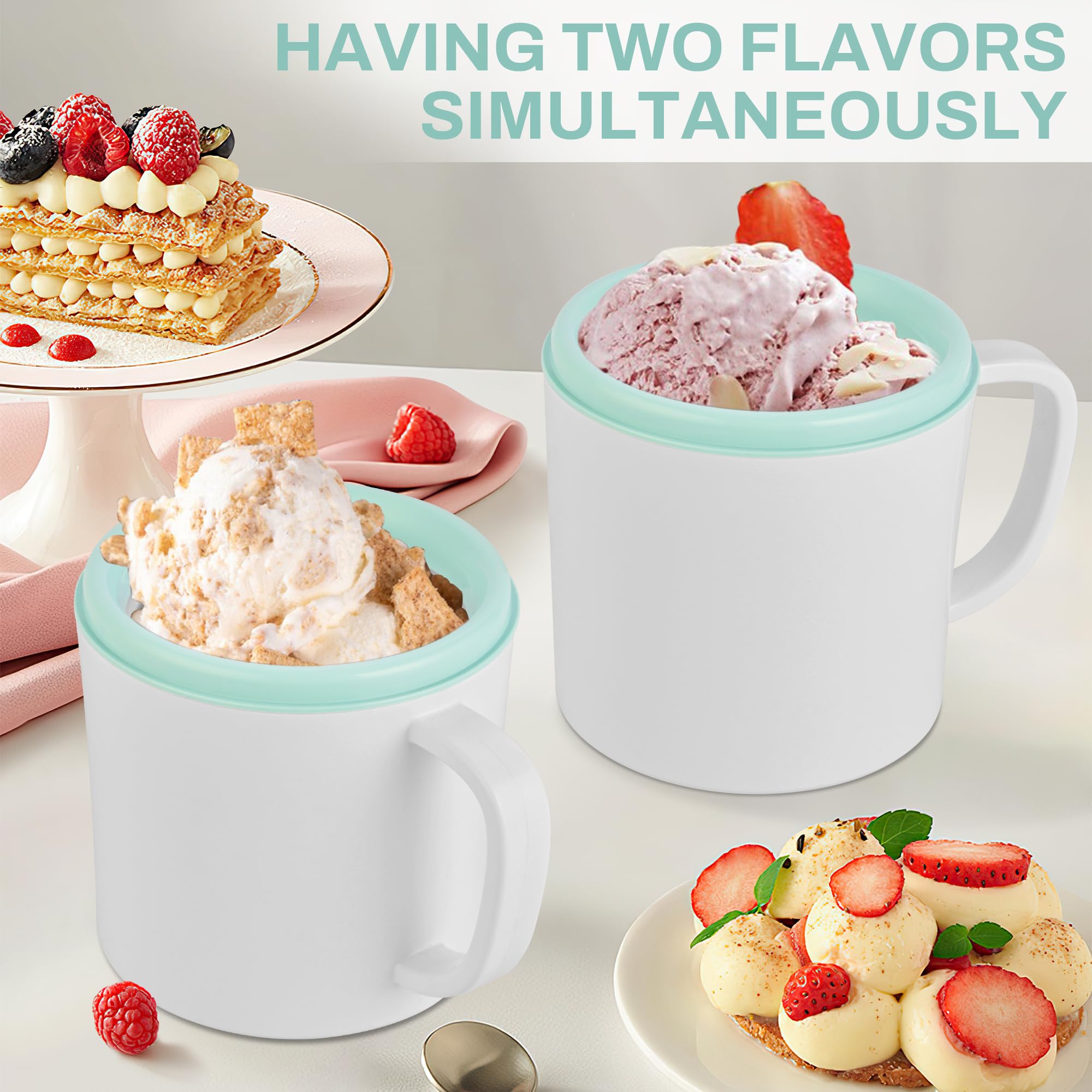 Pukomc ice cream maker with dual bowls ready for two flavors.