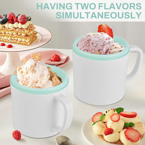 Pukomc ice cream maker with dual bowls ready for two flavors.