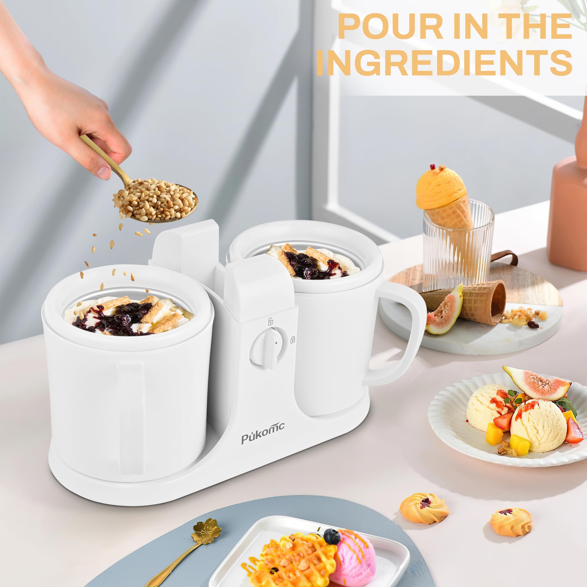 Pukomc two-freeze-cups enabling simultaneous flavors.