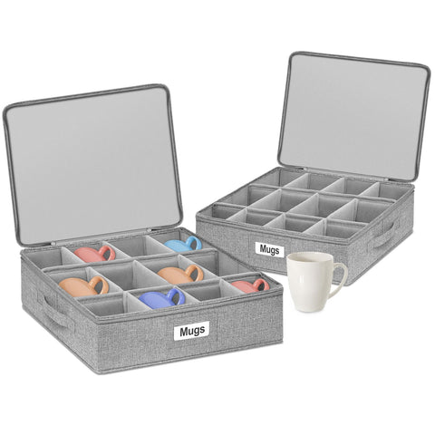 Punemi mug storage organizer with hard shell sides for safe moving.