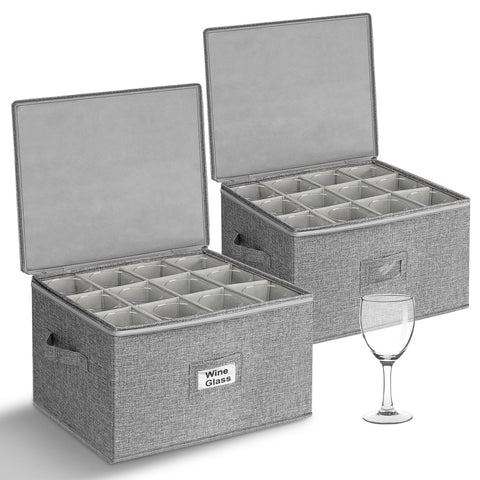 Punemi wine glass storage box with hard bottom protects delicate glassware during moves