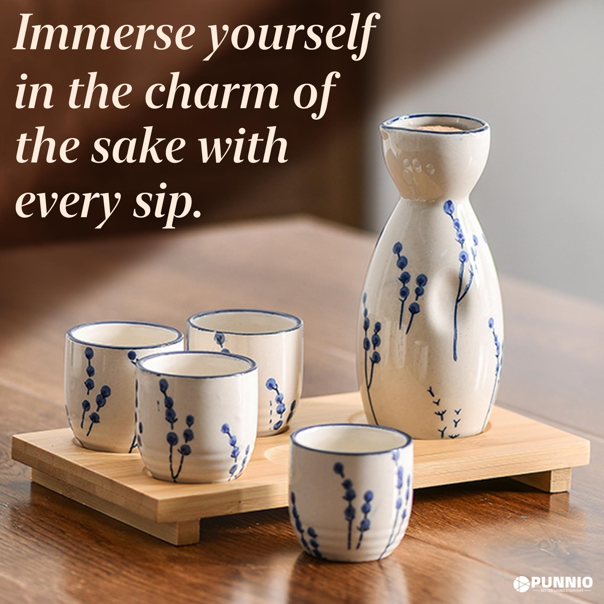 PUNNIO dishwasher and microwave-safe sake set for everyday use