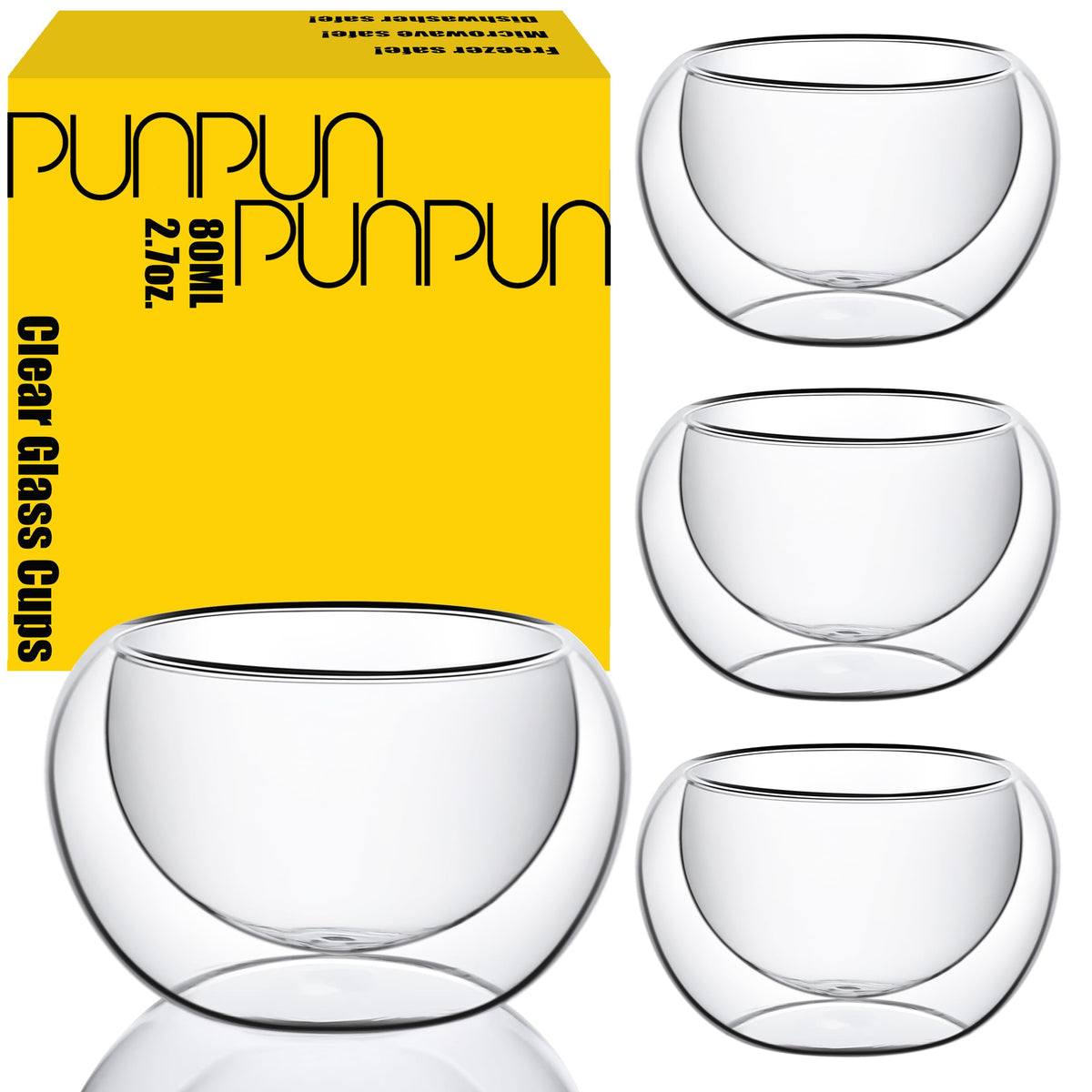 PunPun 2.7oz tea cups set of 4 with double-wall insulation for warm tea