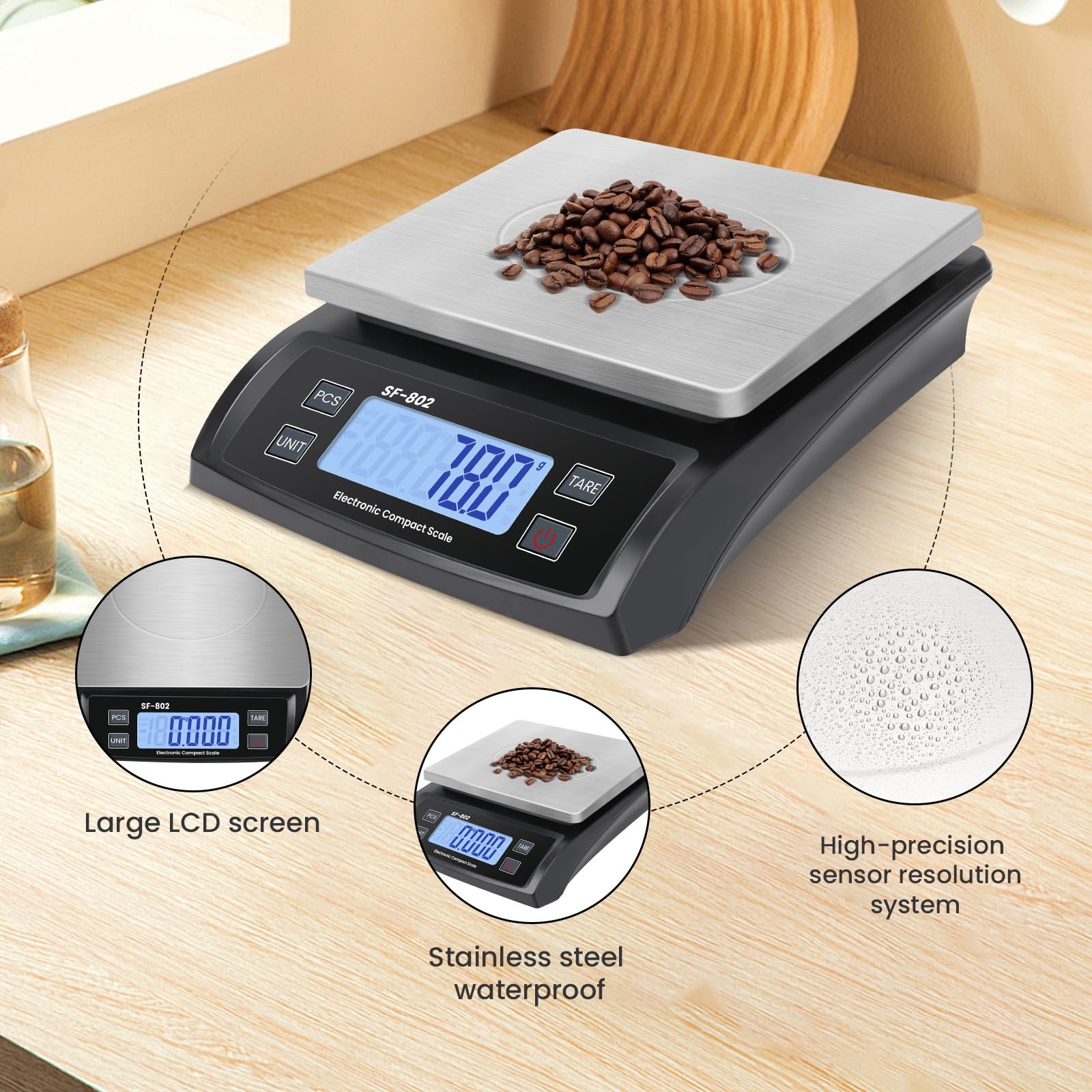 Puozult kitchen scale powered by 6V adapter or AA batteries for flexibility