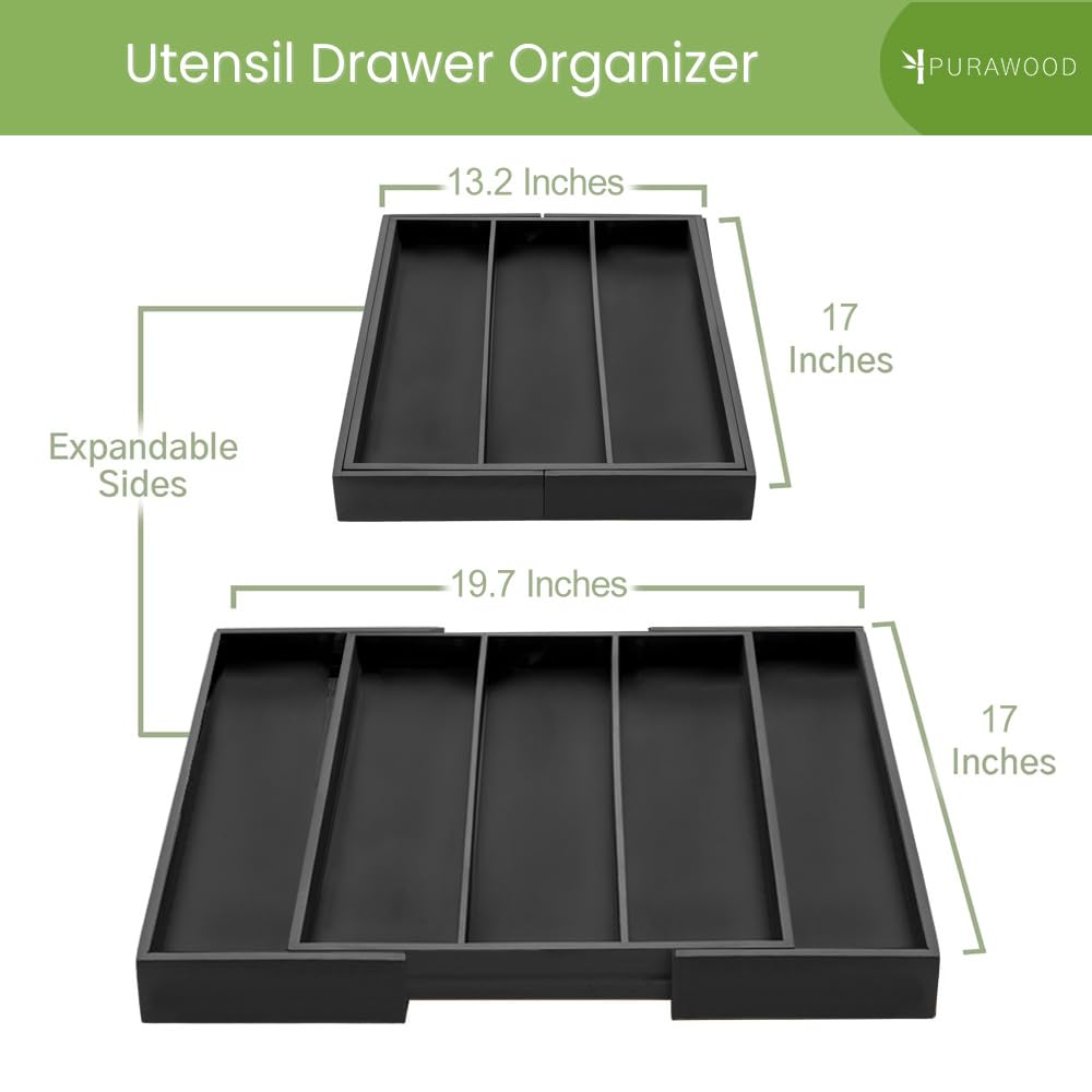 Purawood bamboo silverware tray showcases natural grain and tidy flatware organization