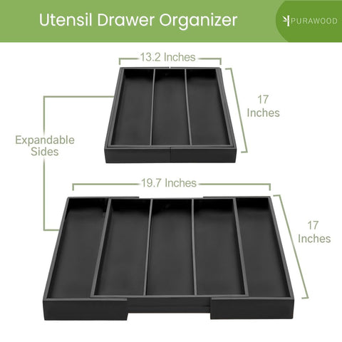 Purawood bamboo silverware tray showcases natural grain and tidy flatware organization