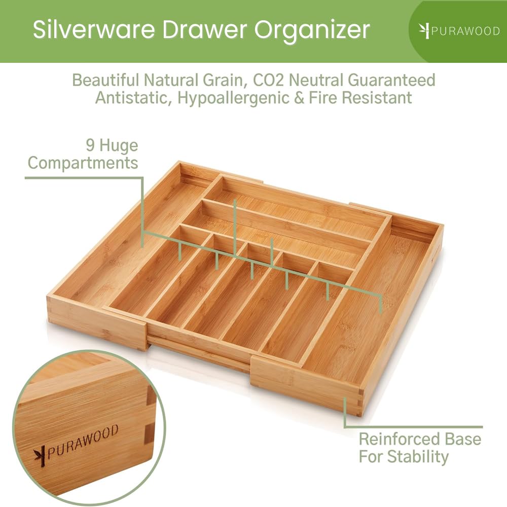 Purawood Moso bamboo construction provides sturdy, long-lasting organization.