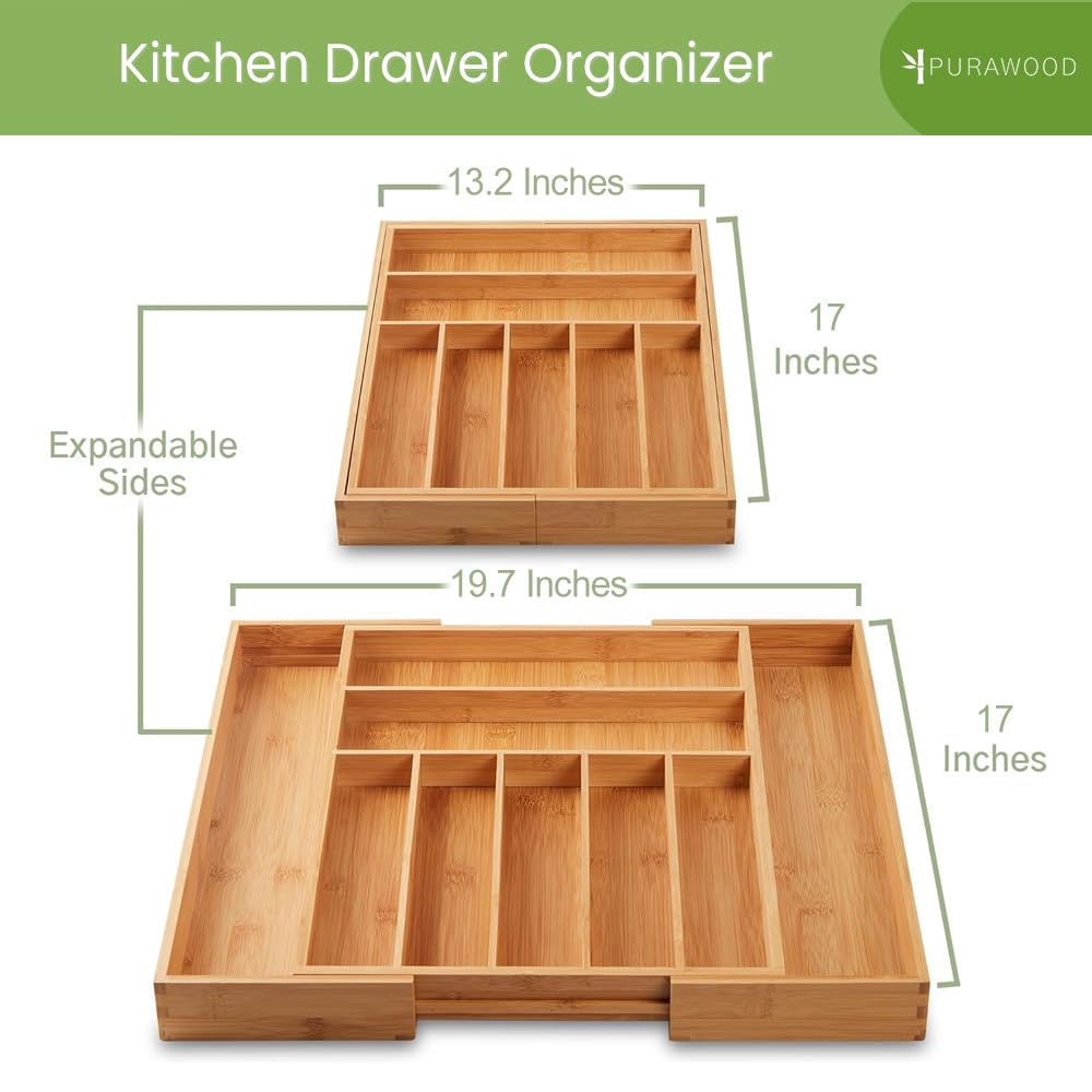 Purawood water-resistant bamboo material offers durable, easy-to-clean storage.
