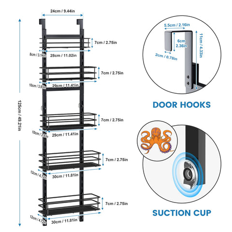 Purdaz 4 suction cups secure shelf to door for stable storage.