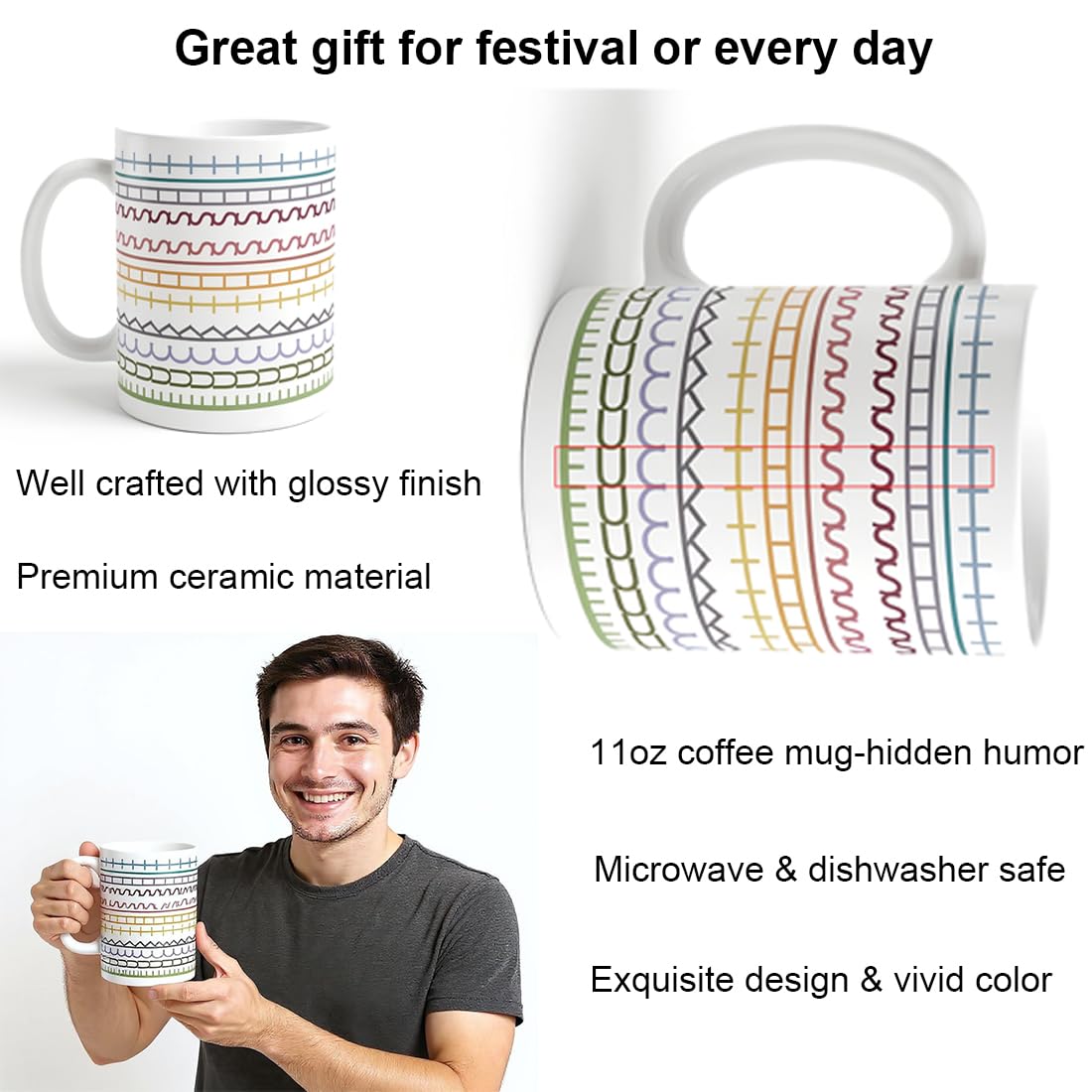Pure Compression hidden message mug side view, great conversation starter in kitchen or office