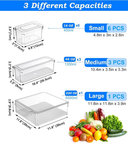 Pure Future large, medium, and small bins neatly store lettuce, drinks, and condiments.