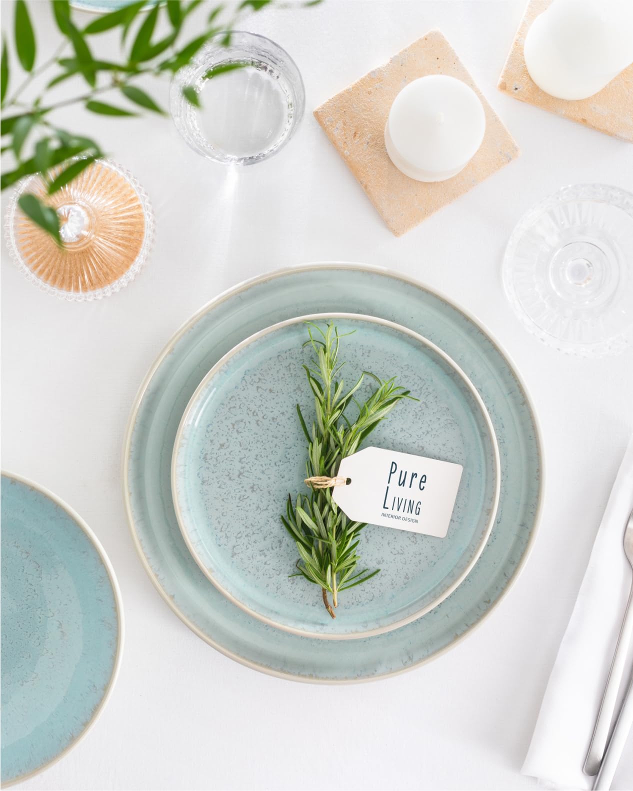 Pure Living dessert plates in beige and light blue for versatile serving and easy cleanup