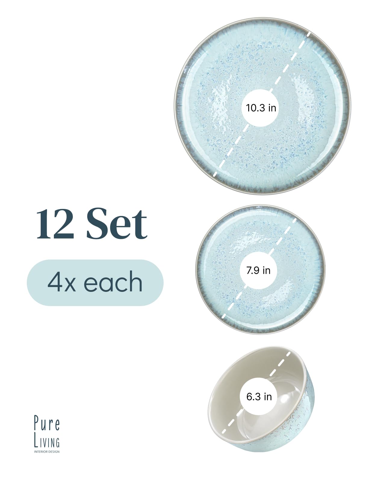Pure Living stoneware glaze close-up showing warm beige and sky blue tones.