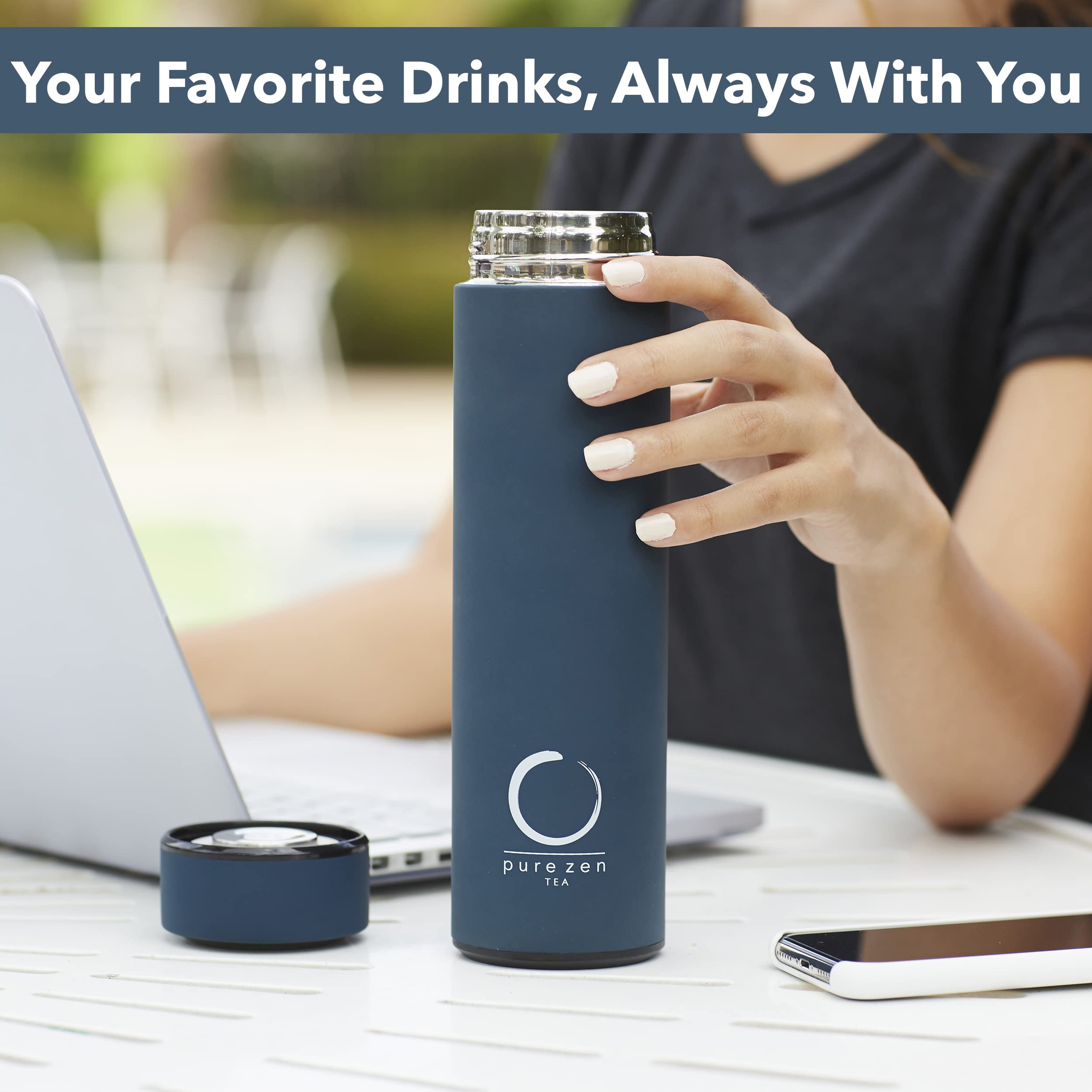 Pure Zen Tea thermos infuser in action delivering full-flavor brews