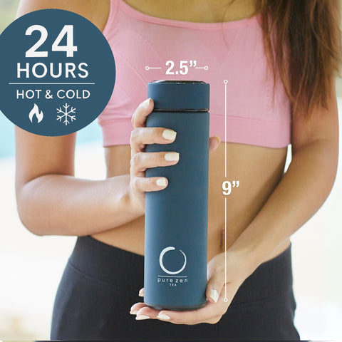 Pure Zen Tea thermos insulated double-wall keeps hot or cold beverages