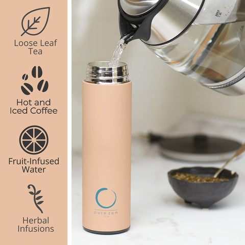 Pure Zen Tea thermos leakproof cap closed emphasizes secure travel
