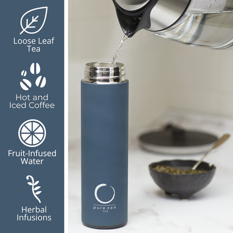 Pure Zen Tea thermos leakproof cap prevents spills while traveling