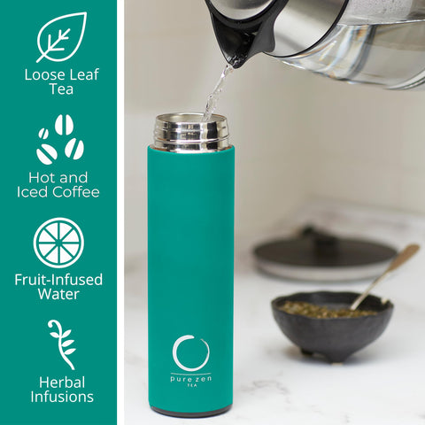 Pure Zen Tea thermos stainless-steel body resists rust and staining during daily use.