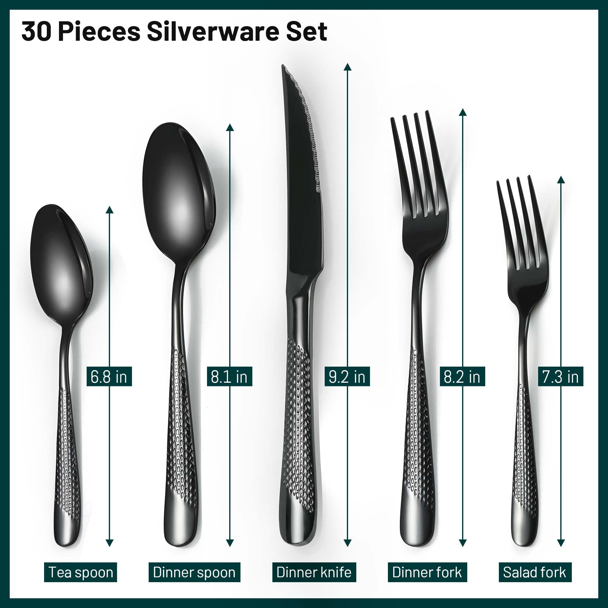 PUREAIN dinner spoons with hammered black handles for comfortable grip.