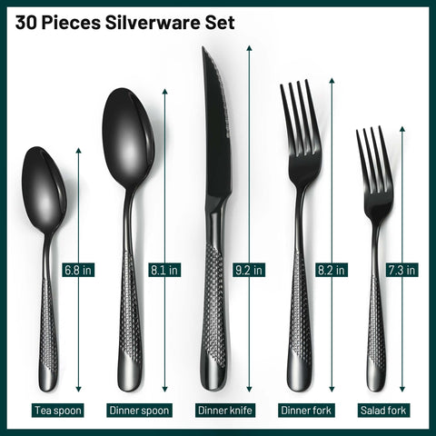 PUREAIN dinner spoons with hammered black handles for comfortable grip.