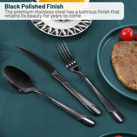 PUREAIN salad forks with hammered black handles for easy serving.