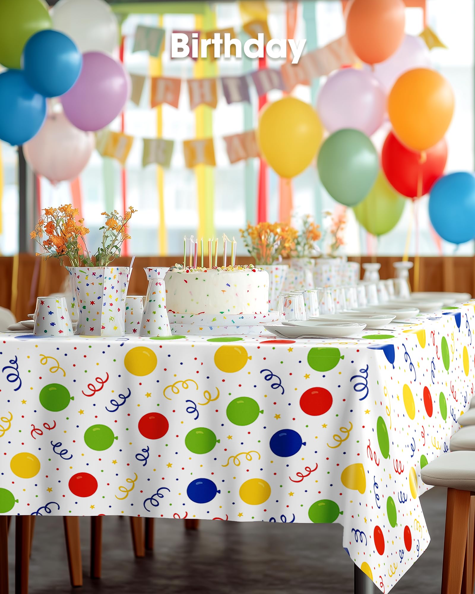 Pureegg birthday party tablecloth enhances decor and easy cleanup.