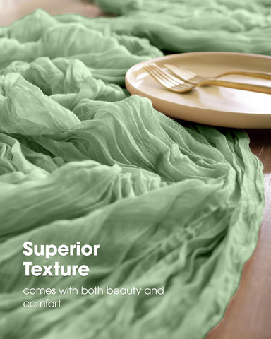 Pureegg cheesecloth runner edge stitching shows durable finish for repeated use.