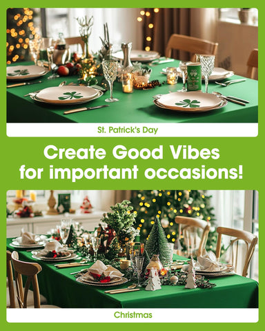 Pureegg disposable forest-green tablecloth simplifies cleanup after a party or meal.