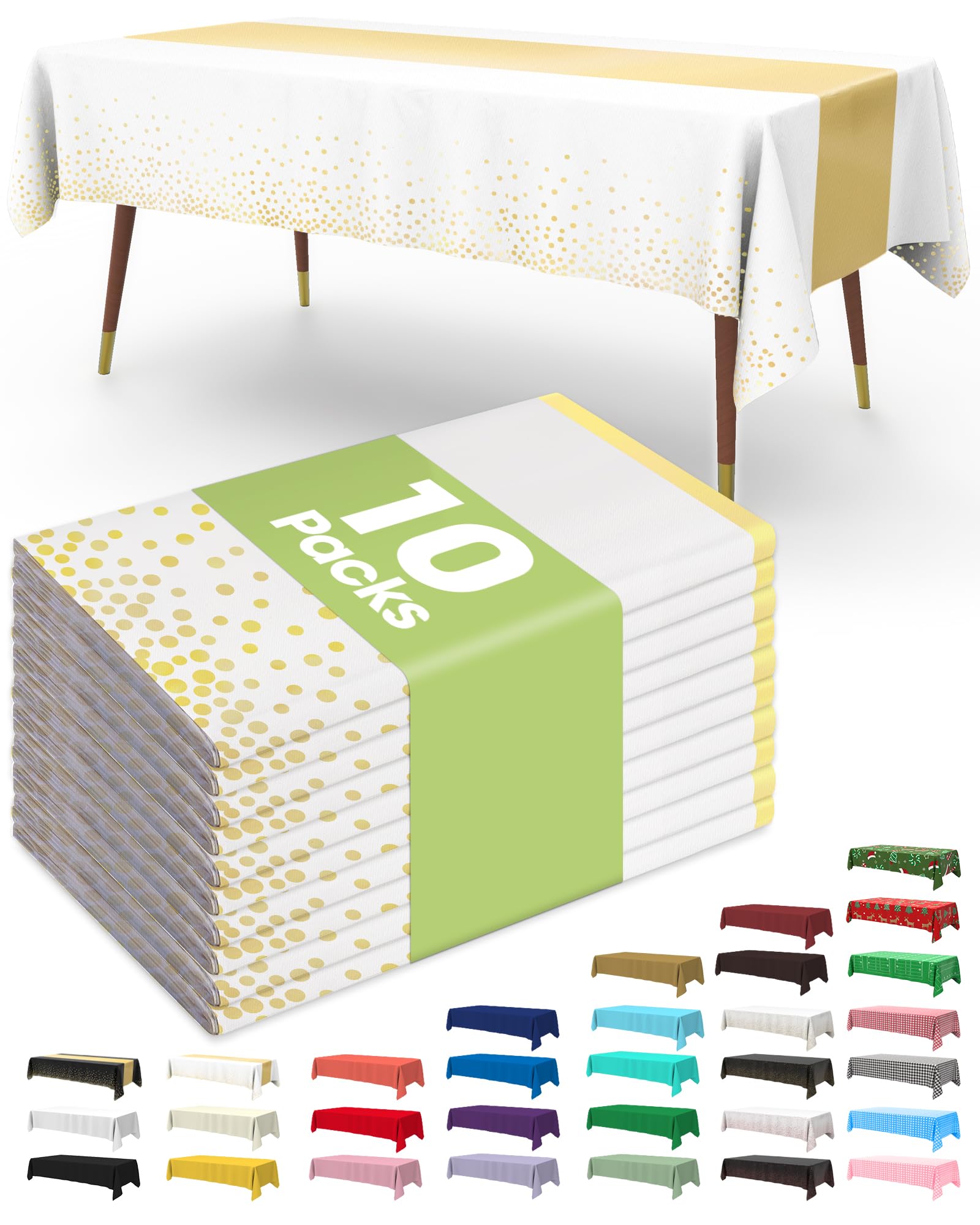 Pureegg disposable tablecloth 54 by 108 inches, 10-pack, ideal for quick cleanup at parties.