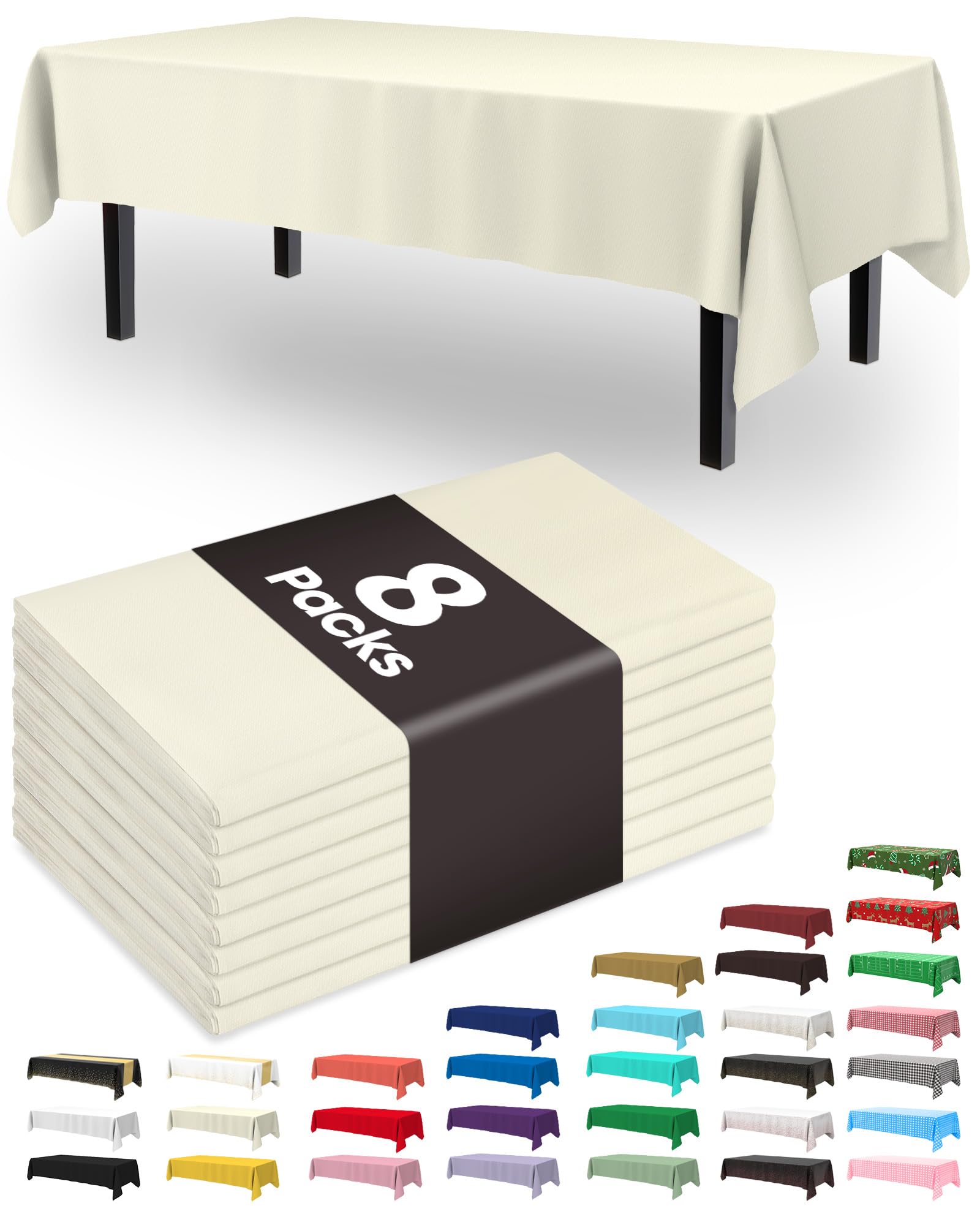 Pureegg disposable cream tablecloth shown on a rectangular table, premium protection