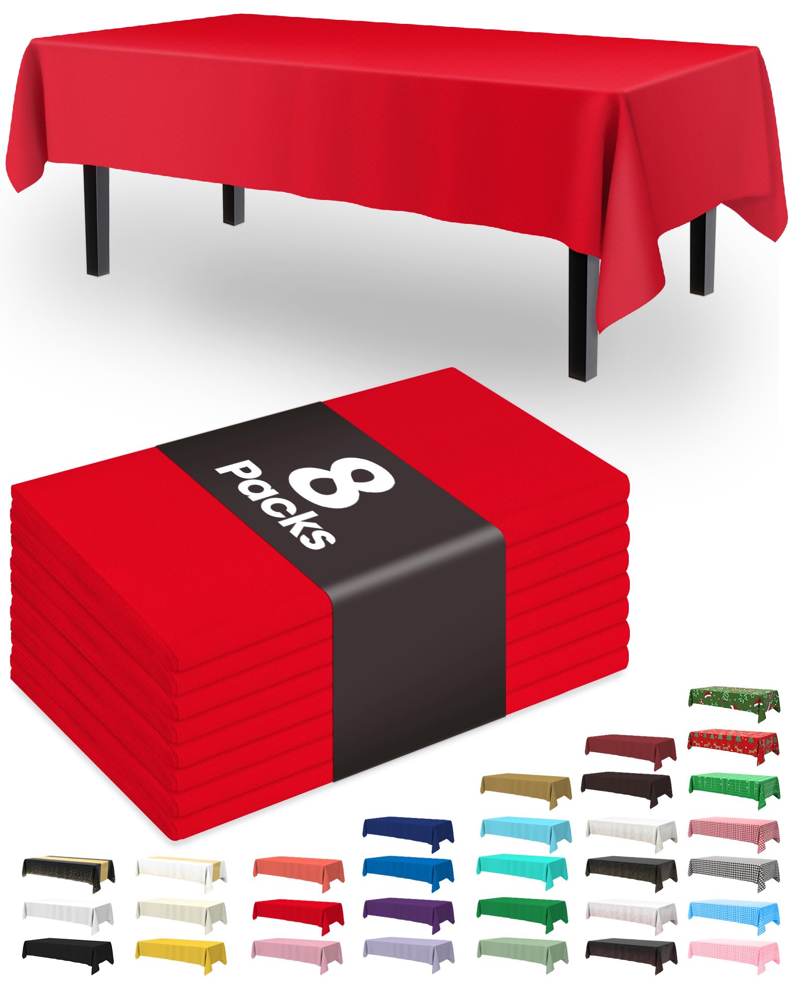 Pureegg red disposable tablecloth in 54x108 pack for easy cleanup.